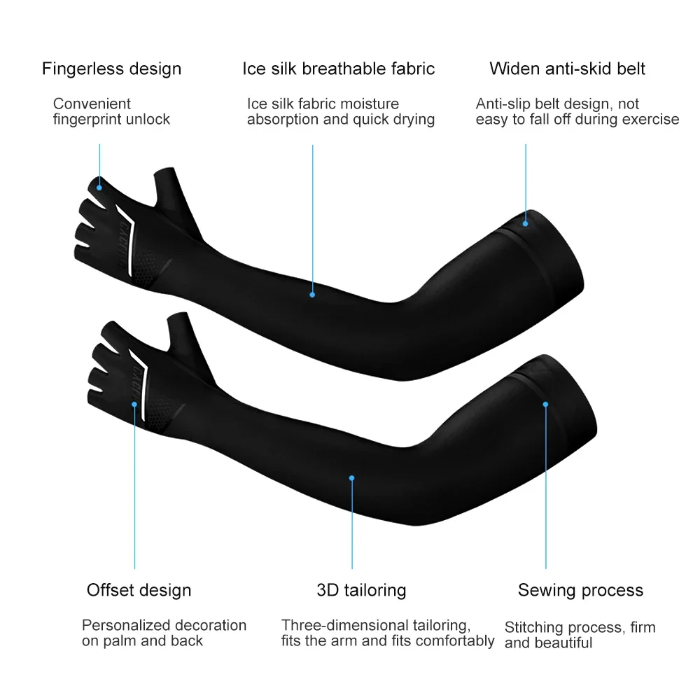 1 para letnich naramiennik chroniących przed słońcem UV dla mężczyzn i kobiet, 50 lodowy jedwab do chłodzenia kompresyjnego z długimi rękawami
