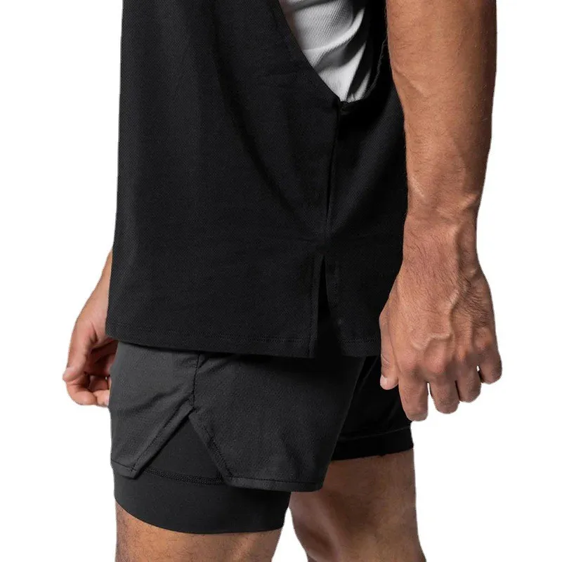 Oversized Gym Tank Top Men Open Side Cut Off Fitness Sleeveless Shirt Mesh Quick Dry Bodybuilding Clothing Muscle Singlets Vest