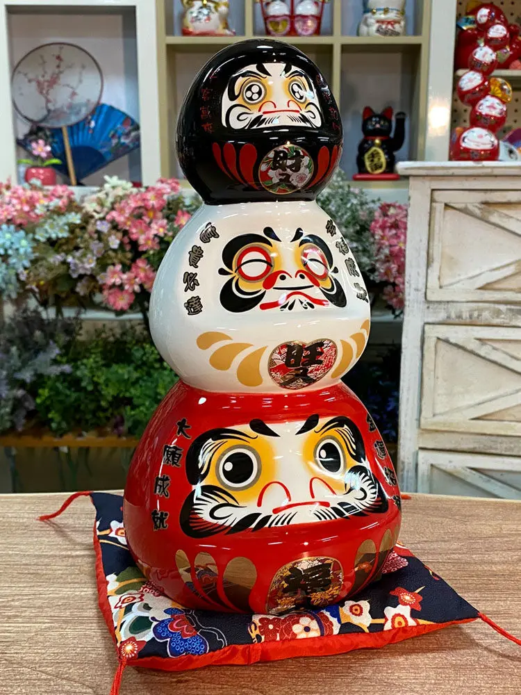 Japanese Daruma Ceramic Sculpture - Stacking Arhats Figurine mascot, Auspicious Tabletop Centerpiece & Zen Home Decor