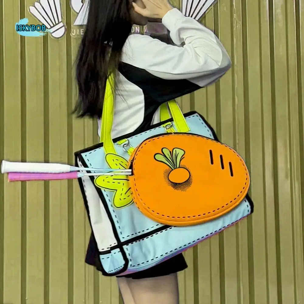 

Fashion Large Capacity Badminton Bag Comic Cartoon Tennis Carrot Bag Removable Portable Canvas Tote Bag Shopping