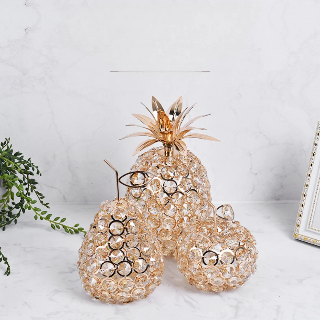 

1pc Gold Crystal Pineapple Ornament Artificial Fruit Figurine Tabletop Centerpiece For Home Decor