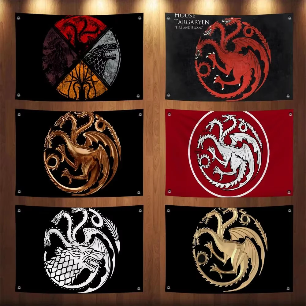 H-House Targaryen Flags No-installation Foldable Flag, Personalized Logo Banner for Dorm, Outdoor Picnics, Balconies