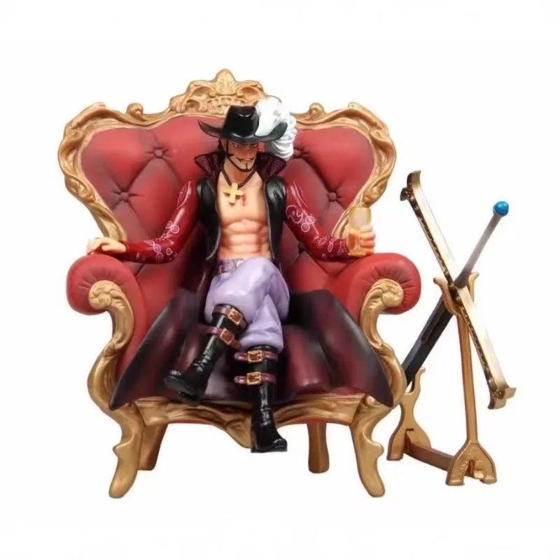 

2026 New Anime One Piece Figure Sofa Dracule Mihawk Sitting Wine Glass Action Model PVC Collection Desktop Decoration Toy Gift