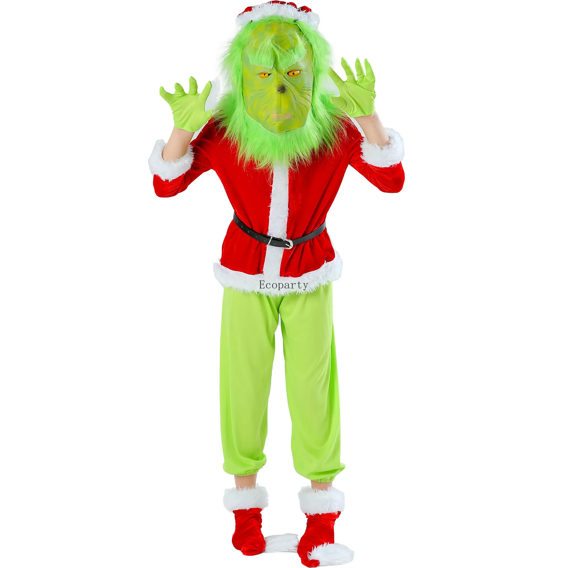 New Christmas Santa Claus Costume Halloween Children's Girls Clothes Child Cute Santa Claus Green Hairy Monster Cosplay Costume