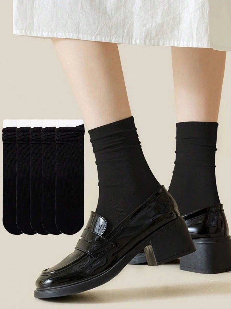 10 Paar mittellange Damensocken, trendige, vielseitige, schwarz-weiße, einfarbige, weiche, bequeme, leichte, atmungsaktive Freizeitsocken – Detail 8