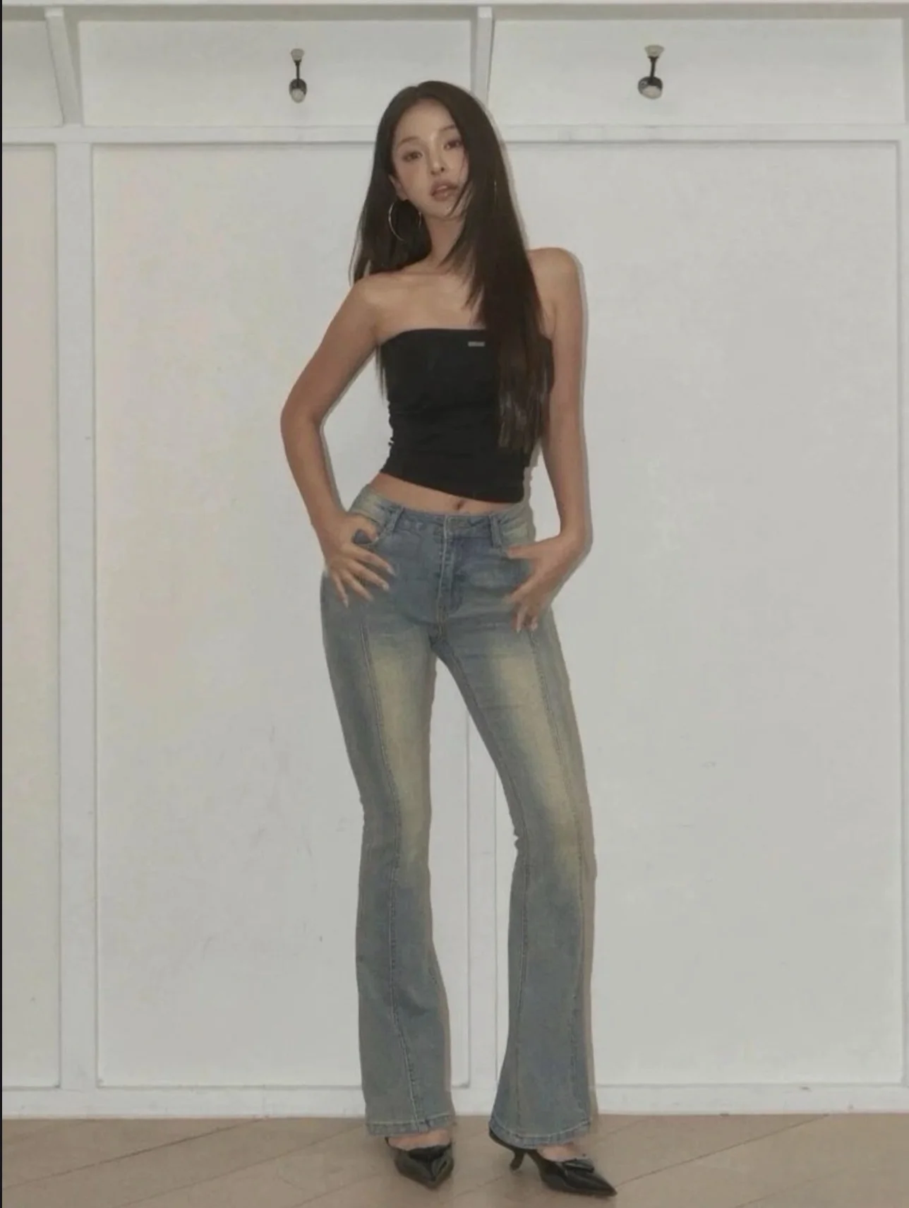 

Guse2025 Vintage Waed Bell Bot Slim Fit Elastic Ankle Length Jeans Casual High Waist Cotton Stretch Denim Women's Pants