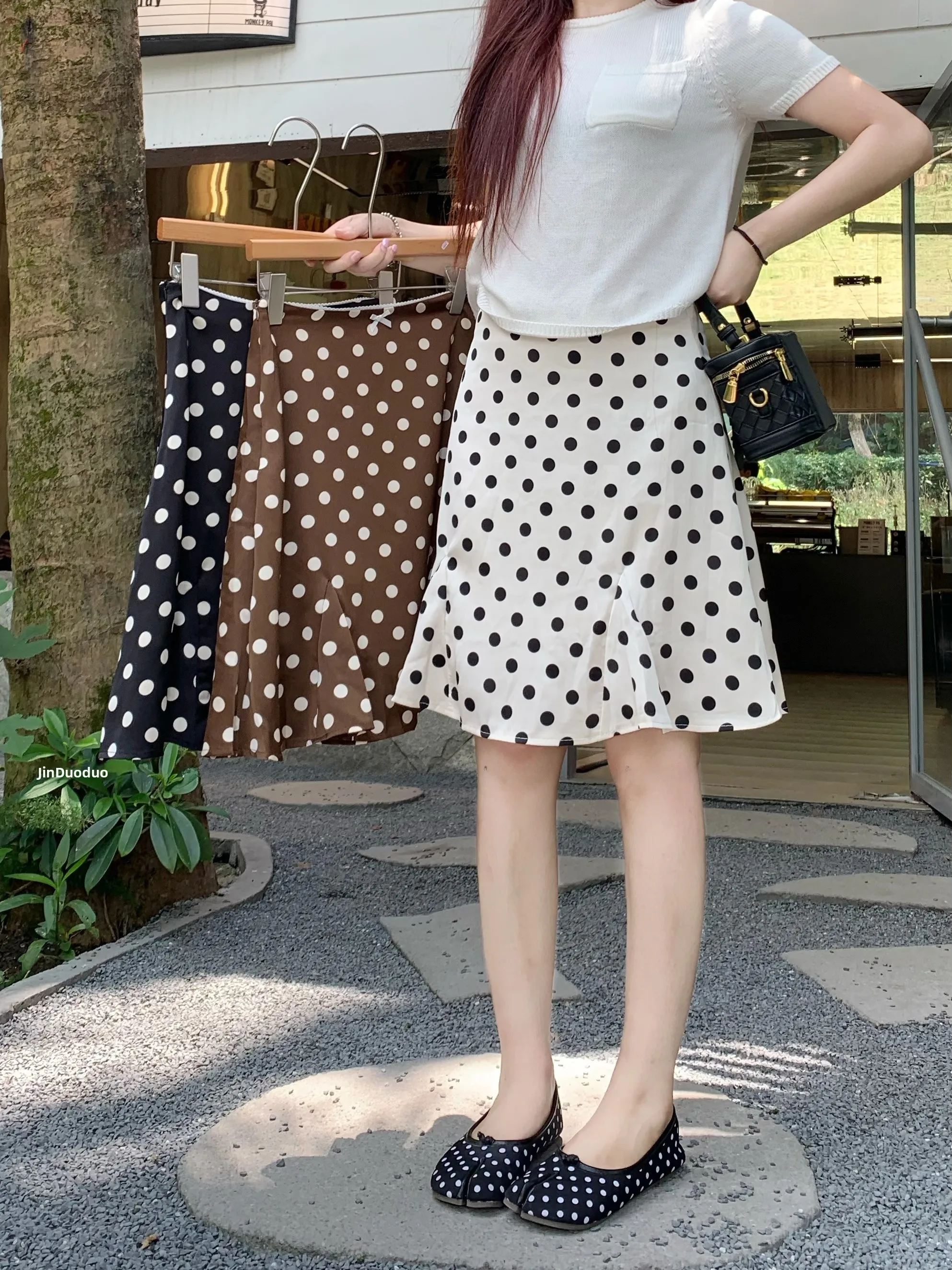 

Kumikumi High Waist Retro Polka Dot Half Skirt Women's Summer Youthful Chic Versatile Slimming A-Line Skirt