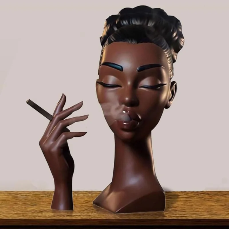 Black Woman Head Incense Burner Handmade Incense Holder Decorative Airflow Incense Burner Resin Figurines Art Home Decor