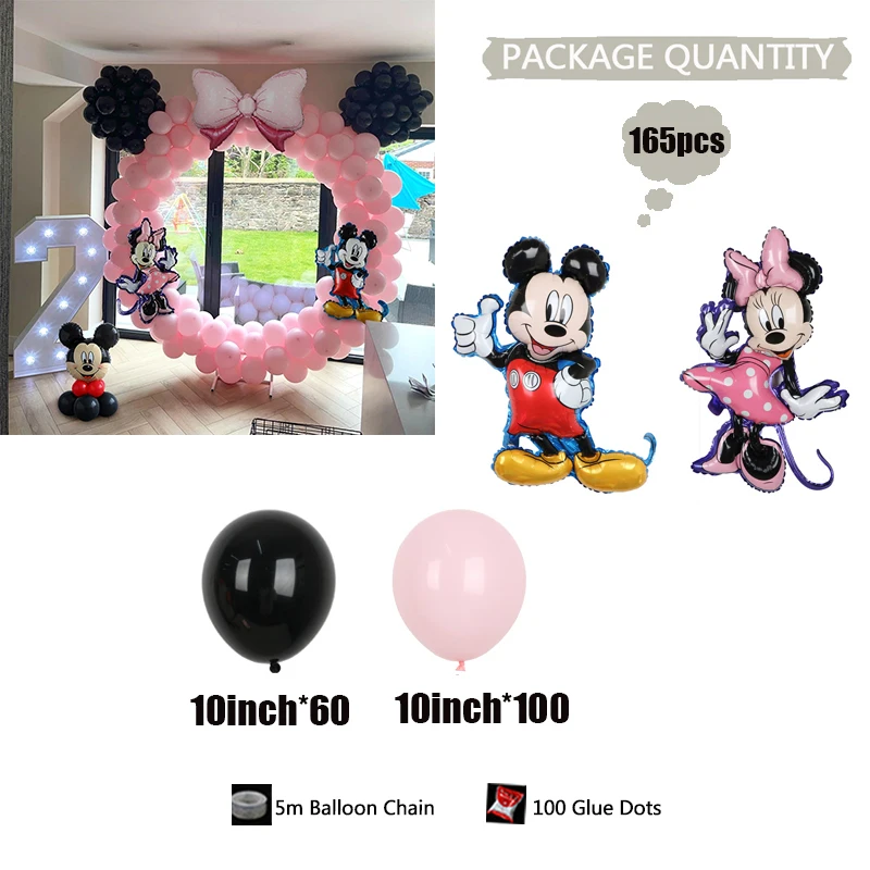 165Pcs Disney Mickey Minnie Bow Foil Balloons Arch Garland Kit For Girls Birthday Party Baby Shower Decorations Supplies Pink