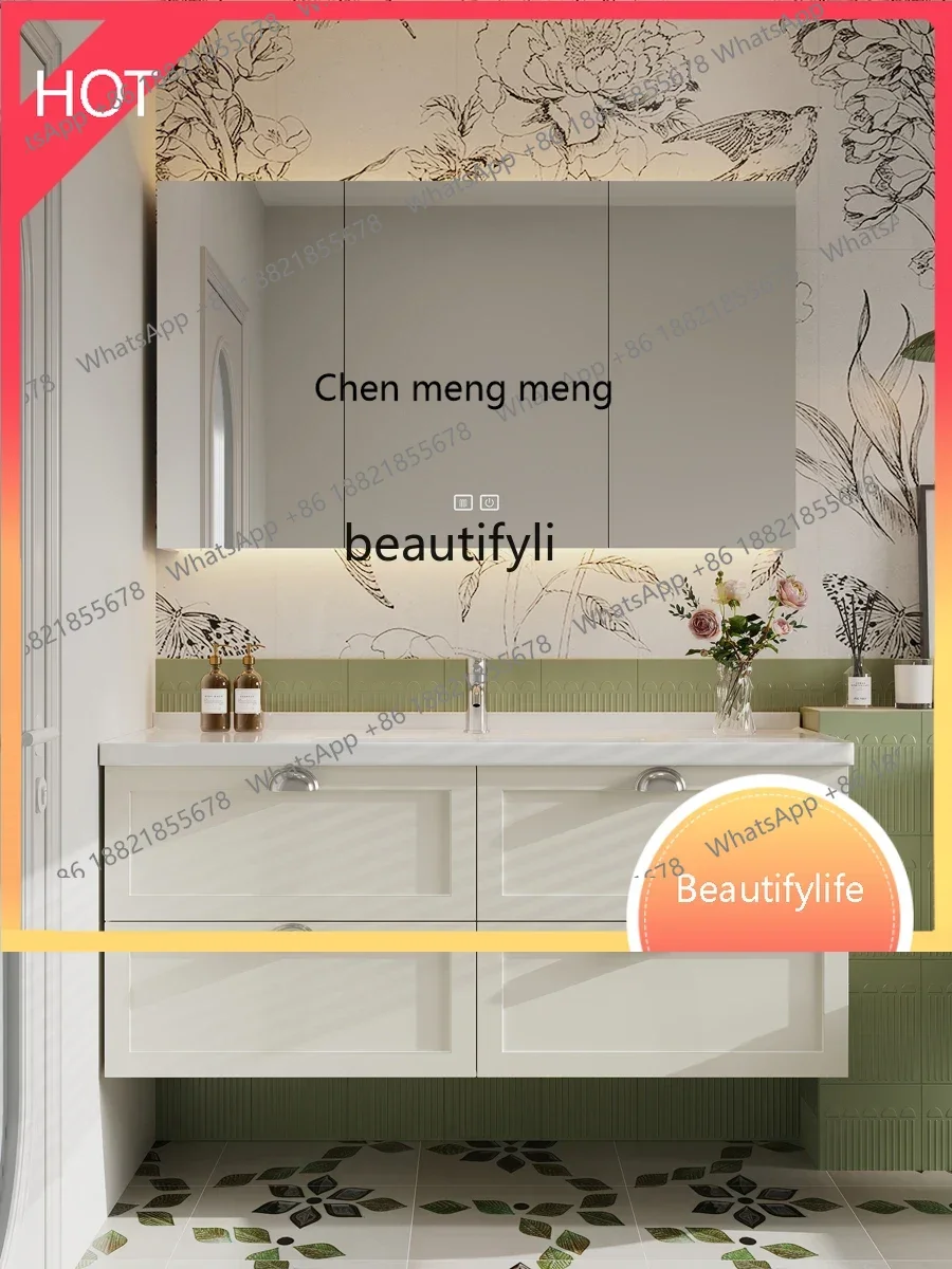 ss 8617 Smart Bathroom Cabinet Light Luxury Washstand Bathroom Cabinet Oak Hand Washing Basin Cabinet CombinationSS 8617