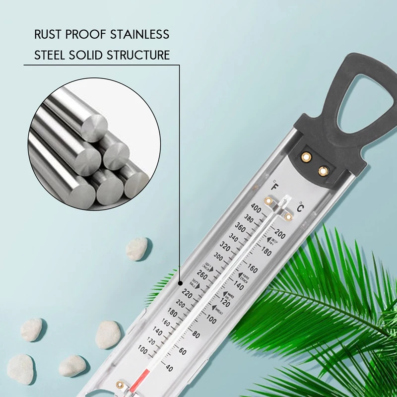 مقياس حرارة الحلوى/الجيلي/القلي العميق، من الفولاذ المقاوم للصدأ، مع مرفق مشبك الوعاء ودليل درجة الحرارة المرجعي السريع