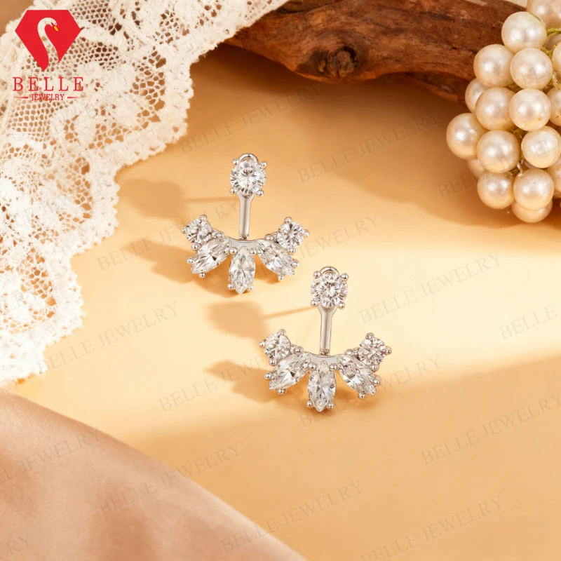 Moissanite Earrings with Round and Marquise Cuts Unique Two-Shape Combination for Stylish Women Perfect for Birthday Holiday
