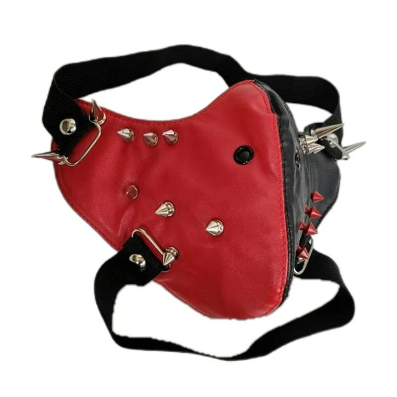 1pc Mens Punk Dance Performance Mask - Premium PU Leather, Edgy Design, Cool Black and Red - Perfect for Halloween, Easter, Part