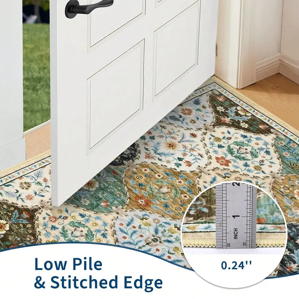 

Floral Rug Washable Geometric Print Border Rug LowPile NonSlip Foldable Interior Decor Rug For Bedrooms Dining Rooms Offices Fa