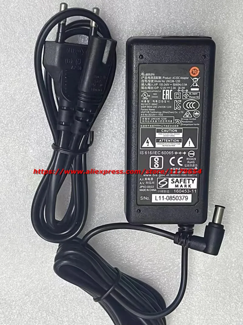 Original UNI336-1230 12V 3A 36W AC DC Adapter Charger for Pioneer