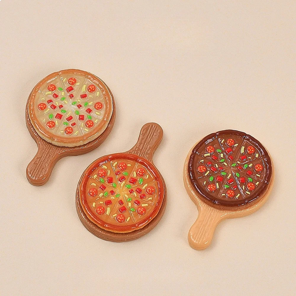 100pcs Cute Mini Simulated Pizza Plate Resin Cabochon DIY Accessories for Jewelry Keychain Dollhouse Kitchen Fridge Decor