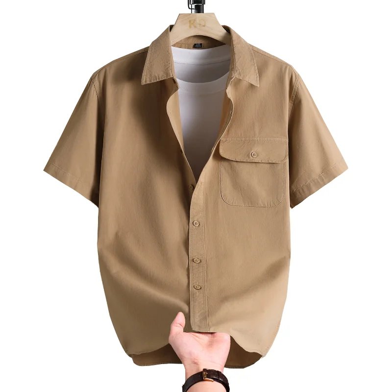 

Summer Trend Men's Solid Short-Sleeve Shirt Fashionable Pure Cotton Breathable Fabric Loose-Fit Casual Shirt Comfortable Top