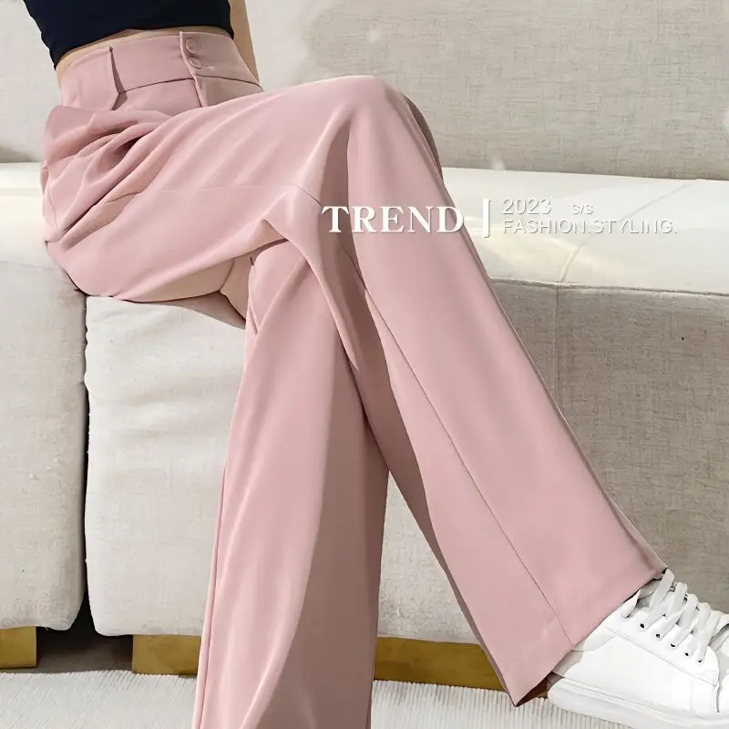 

Pink Suit Pants Women's Summer 2023 New Loose Wide Leg Pants Drop Feel Casual Floor Dragging Pants