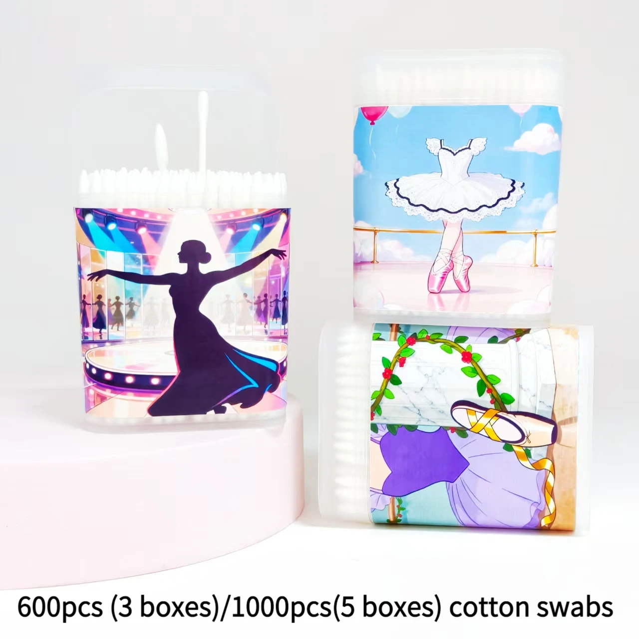 600 pz/1000 pz modello balletto albero sottile tampone di cotone bianco satinato in scatola tampone di cotone regalo a doppia estremità