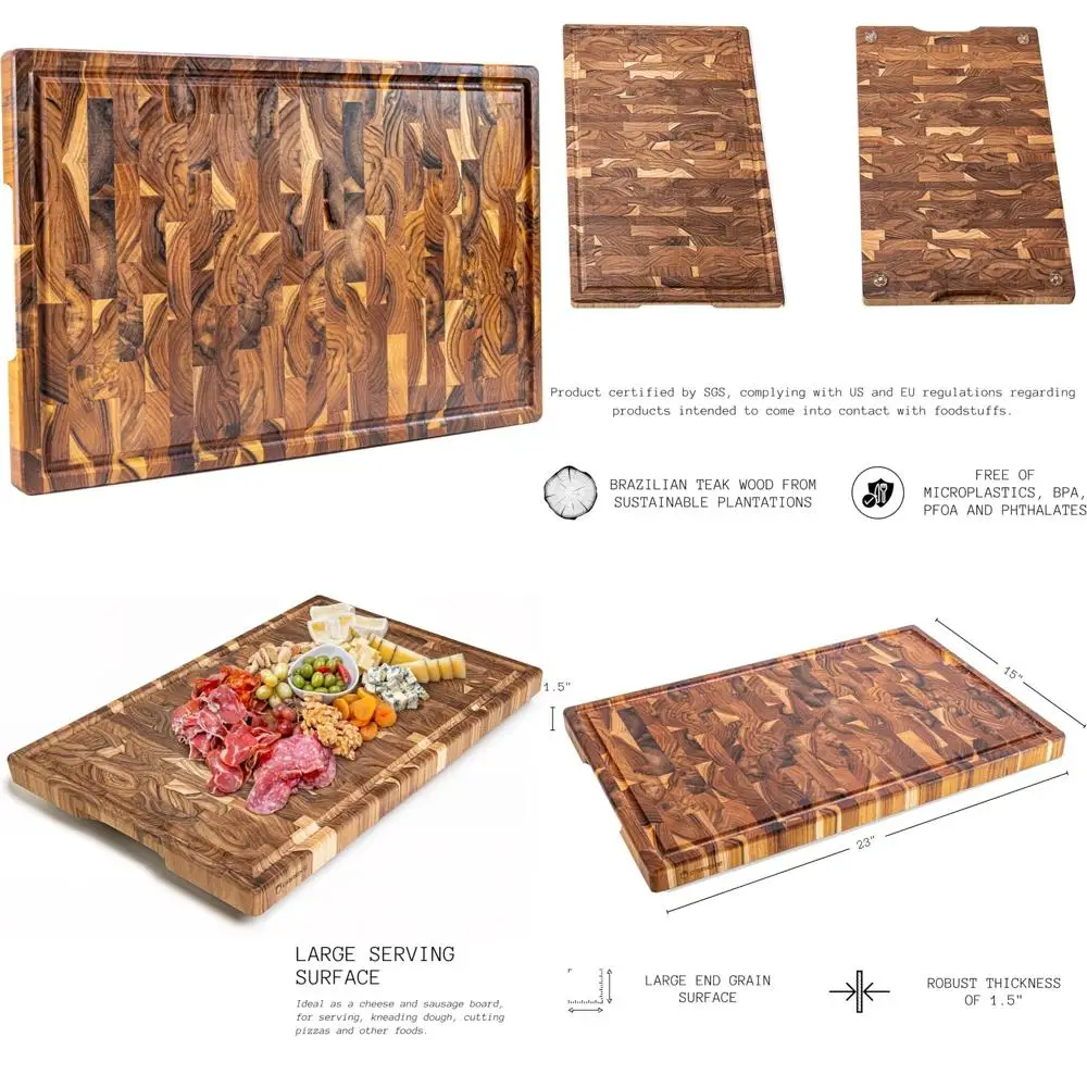 

Erreke Teak Wood End Grain Cutting Board (XXL, 23x15x1.5), Extra Large and Thick Wooden Cutting Boards for Kitchen with Juice Gr