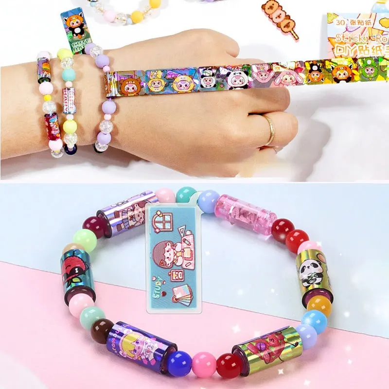 Creative Stickers Bracelet DIY Cartoon Stickirolls  Funny Stationery Stick Rolls Kids Toys Children Student Gifts