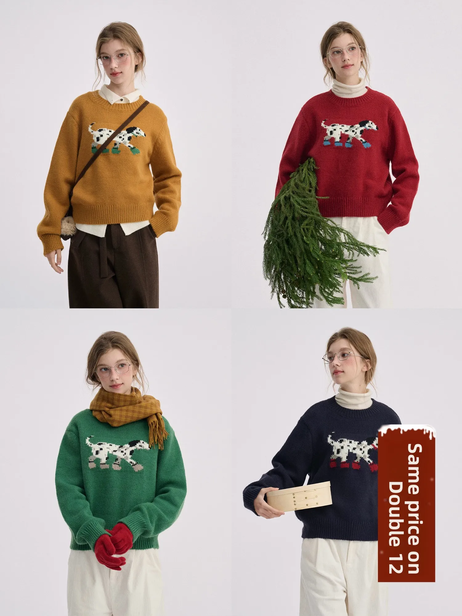 

Enroute Spot Dog Basic Version Overhead Knitted Sweater Soft Polyester Fiber Long Sve round Ne Warm Daily Wear for Girls