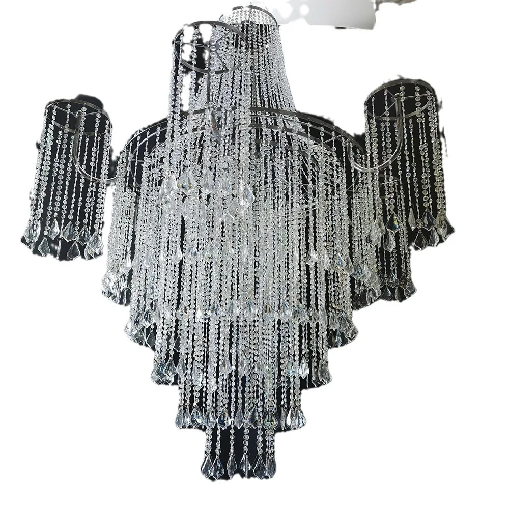 

Свадебные декорации: кованые железные светильники, кристальные бусины, занавес-люстра для декора сцены в отеле, свадебного зала, декоративное освещение