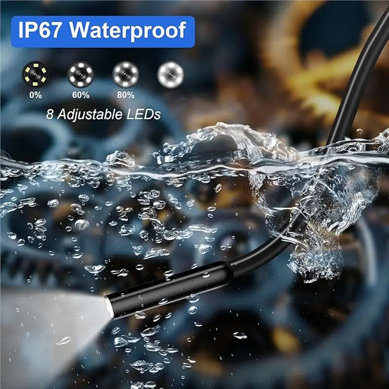 IP67 Waterproof Endoscope IPS Big Screen 8Mm 1080P HD Dual Lens Inspection Camera Semi-Rigid Cable Pipe-A86G