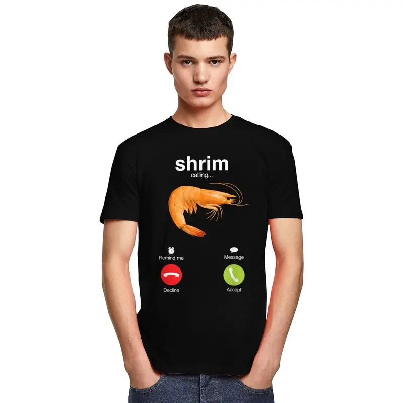 Shrim Is Calling تي شيرت الرجال قصيرة الأكمام مضحك الروبيان ميمي تي شيرت الشارع الشهير تي شيرت للزوج صديقها سليم صالح التي شيرت