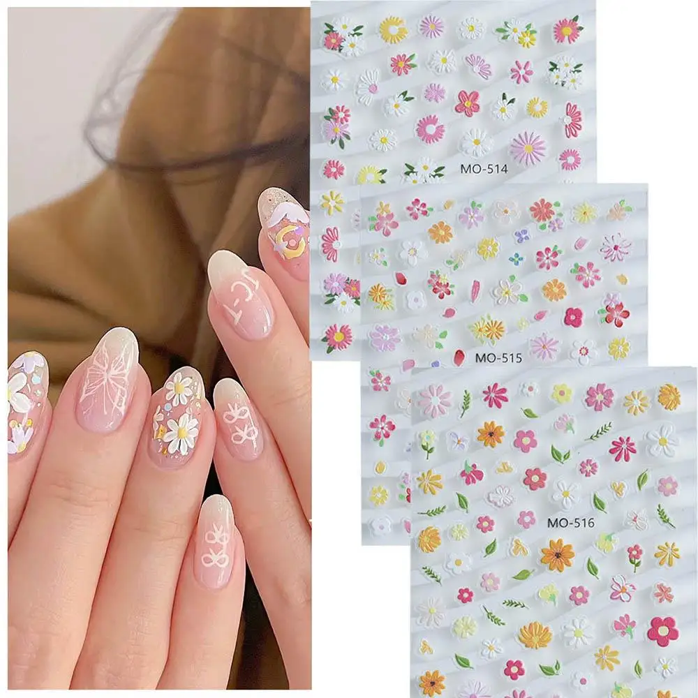 Colorful Spring Decor Embossed Relief Manicure Decal Flower Sweet Nail Stickers Cute Decoration Manicure Tool DIY Nail Art