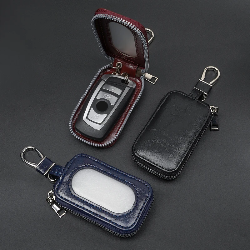 1Pcs Car Key Bag Cover Keychain Ring Leather Protection Case Auto Accessories