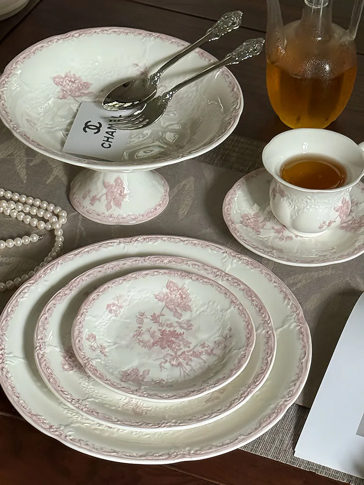 

Zeteng Home Cerc тарелка для завтрака, винтажный набор столовых приборов, чаша, новая модель, 2025 г., легкая роскошная круглая тарелка в стиле апа с цветочным узором