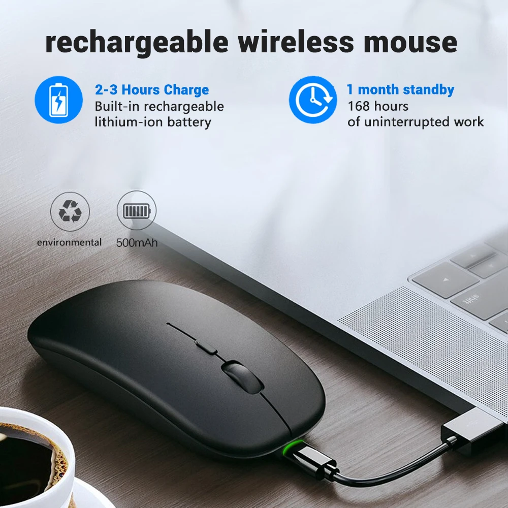 Mouse Bluetooth sem fio recarregável, Ratos ergonômicos silenciosos portáteis para computador iPad, laptop, tablet, telefone, jogos de escritório