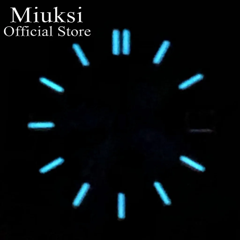 Miuksi 29mm sterile dial black blue green silver watch dial luminous fit NH35 movement fit 3 o\'clock crown 3.8 o\'clock crown