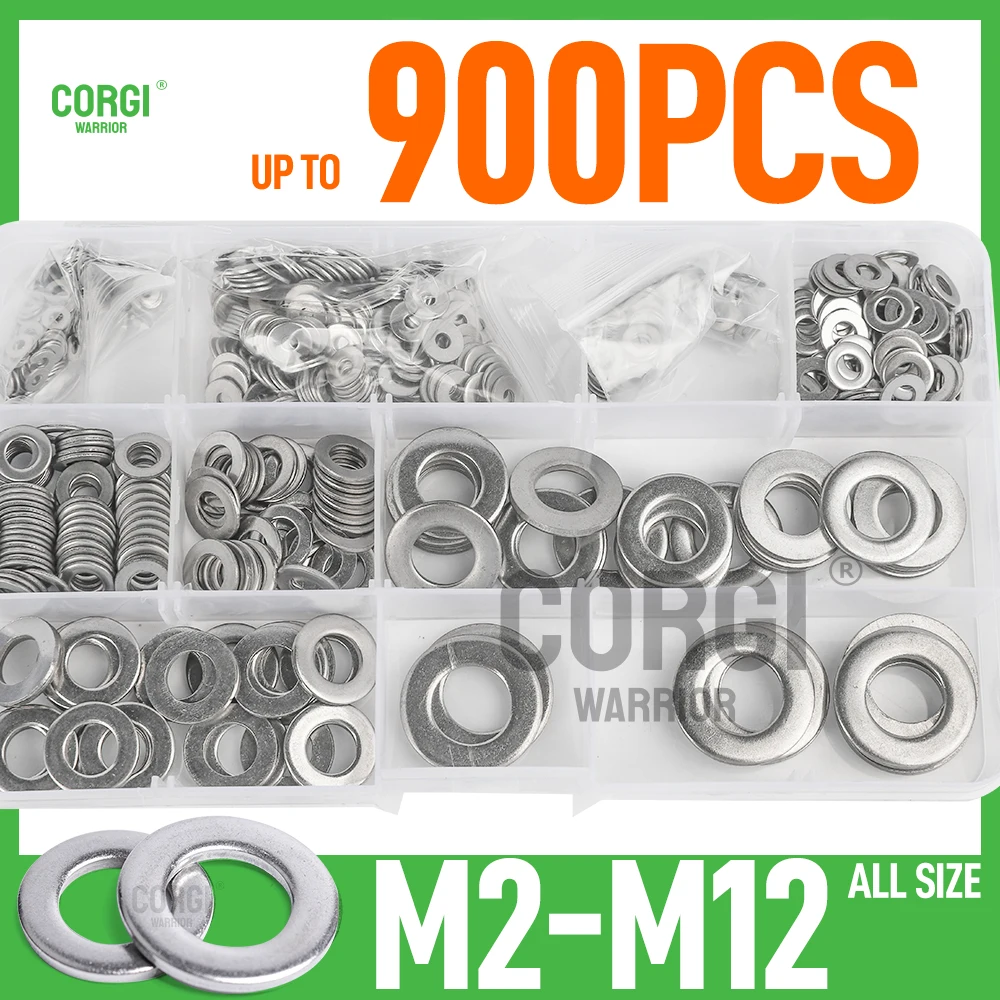 Pieces Up To 900 Flat Washers Assortment Kit M2 M2.5 M3 M4 M5 M6 M8 M10 M12 Stainless Steel 304 and Black Carbon Steel Washer