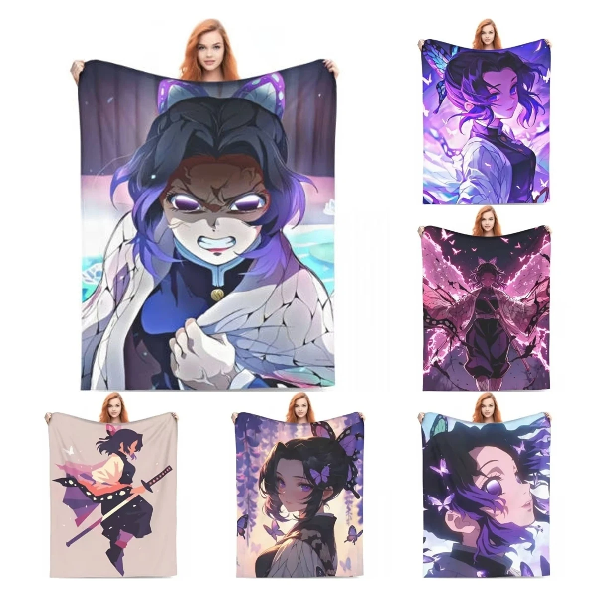 Insect Hashira Shinobu Kocho Blanket Flannel Anime Demon Slayer Ultra-Soft Throw Blankets for Bed Bed Rug