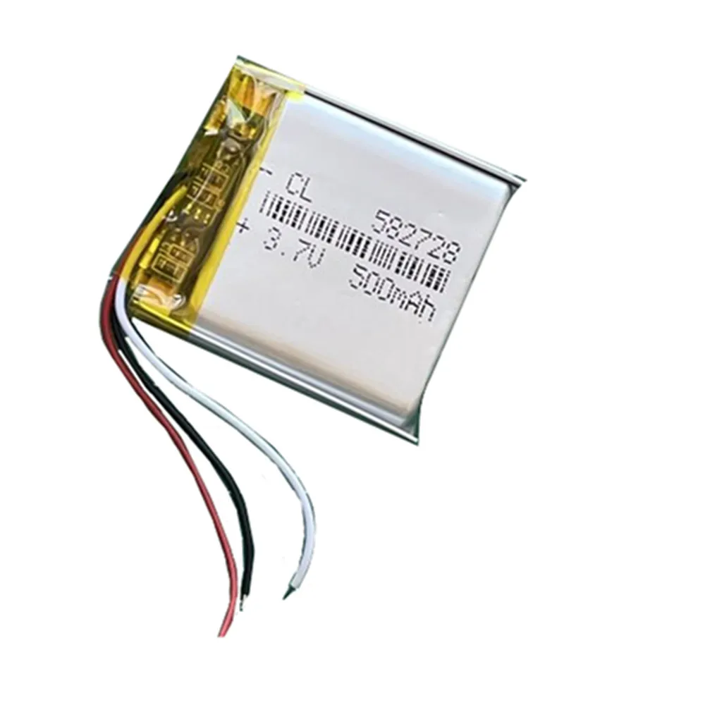 500mAh 3.7V 582728 3 Wires Polymer Lithium Rechargeable Battery For MP3 Bluetooth Speaker Headset Headphone LED Light Car Camera