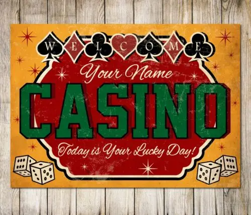 Personalised Casino Owner Metal Plaque Gambling Poker Decor Wall Sign Gift