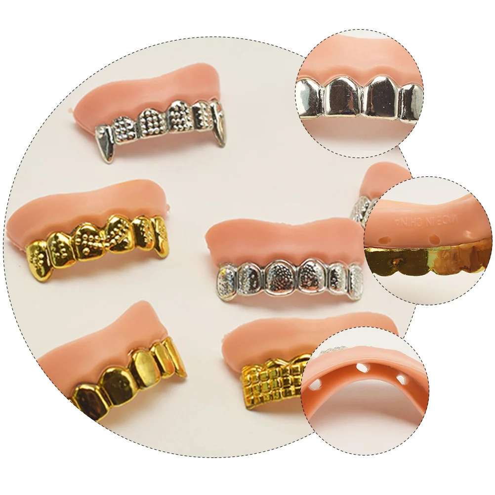 8 pçs falso halloween vestir-se trajes chapeamento dentes dente gem kit pvc simulado