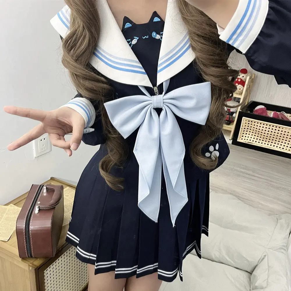 

Японский школьный комплект формы JK: темно-синий летний матросский костюм с длинными рукавами для девочек-студенток, корейский стиль для женщин