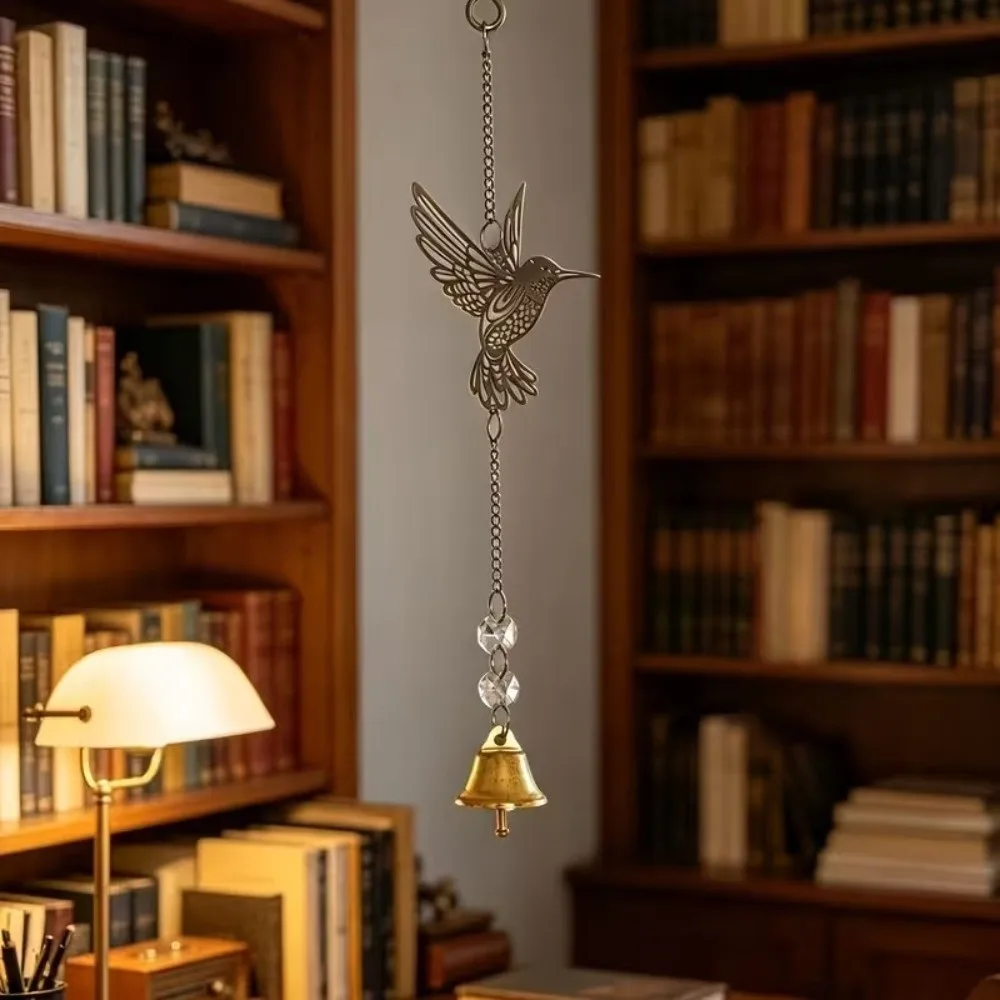 Alloy Hummingbird Metal Wind Chime Animal Shape Retro Bird Suncatcher Hanging Lucky Bless Handmade Crystal Hanging Wind Bell