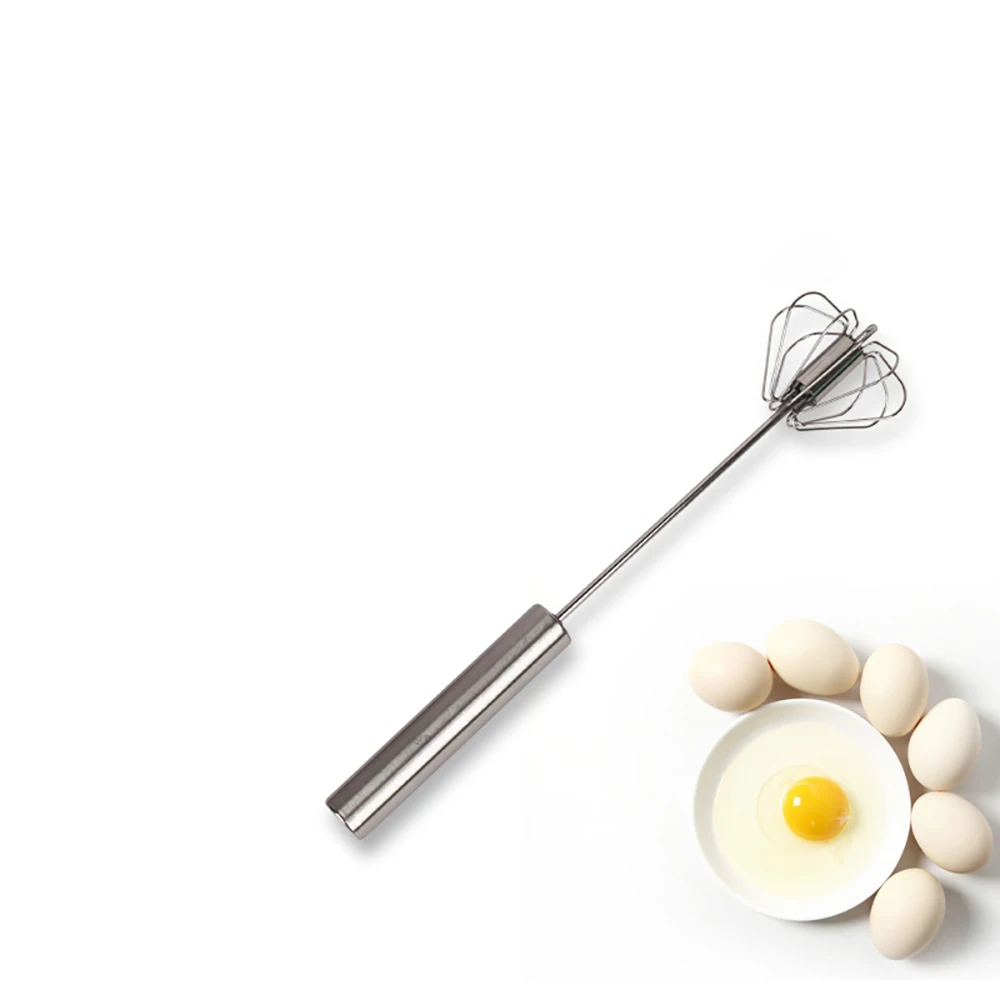 Stainless steel semi-automatic egg beater, rotating cream and egg mixer, household manual egg beater, baking tool