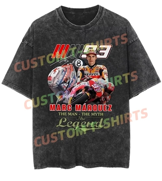 

2025 retro washed old heavy cotton solid color short-sleeved Tshirt summer loose top tide No. 93 Motor Marquezs T-shirt