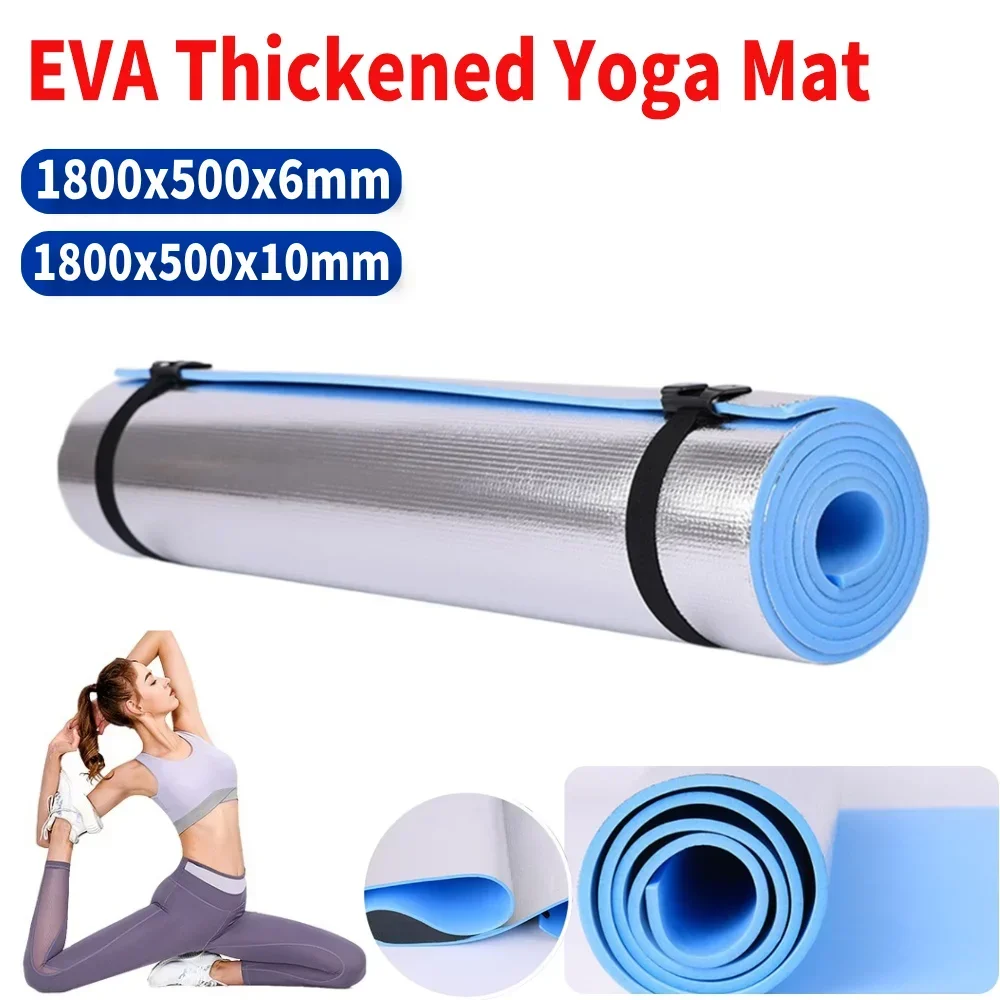 Esterilla de Yoga de EVA de 6mm/10mm de Grosor, Impermeable y Resistente a la Humedad, para Camping y Fitness, con Correa, 1800x500x6mm