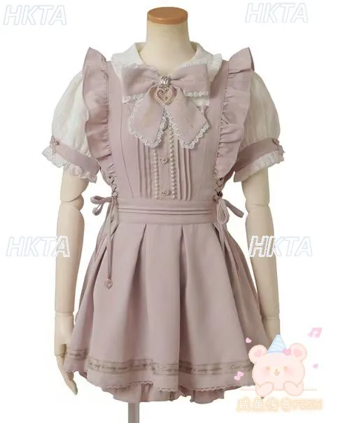 

Liz Dress Set Women Japanese Style New Summer Pearl Embroidery Bow Lolita Short Sleeve Dress Shorts 2 Piece Sets Women's Outfits