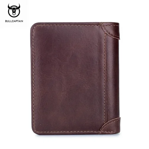 Imagen 2 del producto Cartera de cuero Bullcaptain RFID para hombre con monedero, cartera Retro de moda para hombre, cartera corta marrón, tarjetero, bolso de mano