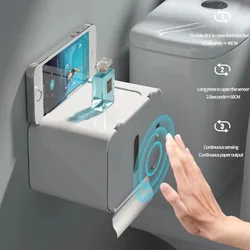 Automatic Toilet Paper Dispenser Wall-Mounted Smart Toilet Paper Holder Punch-Free BathroomTissue Box Bathroom Accessories