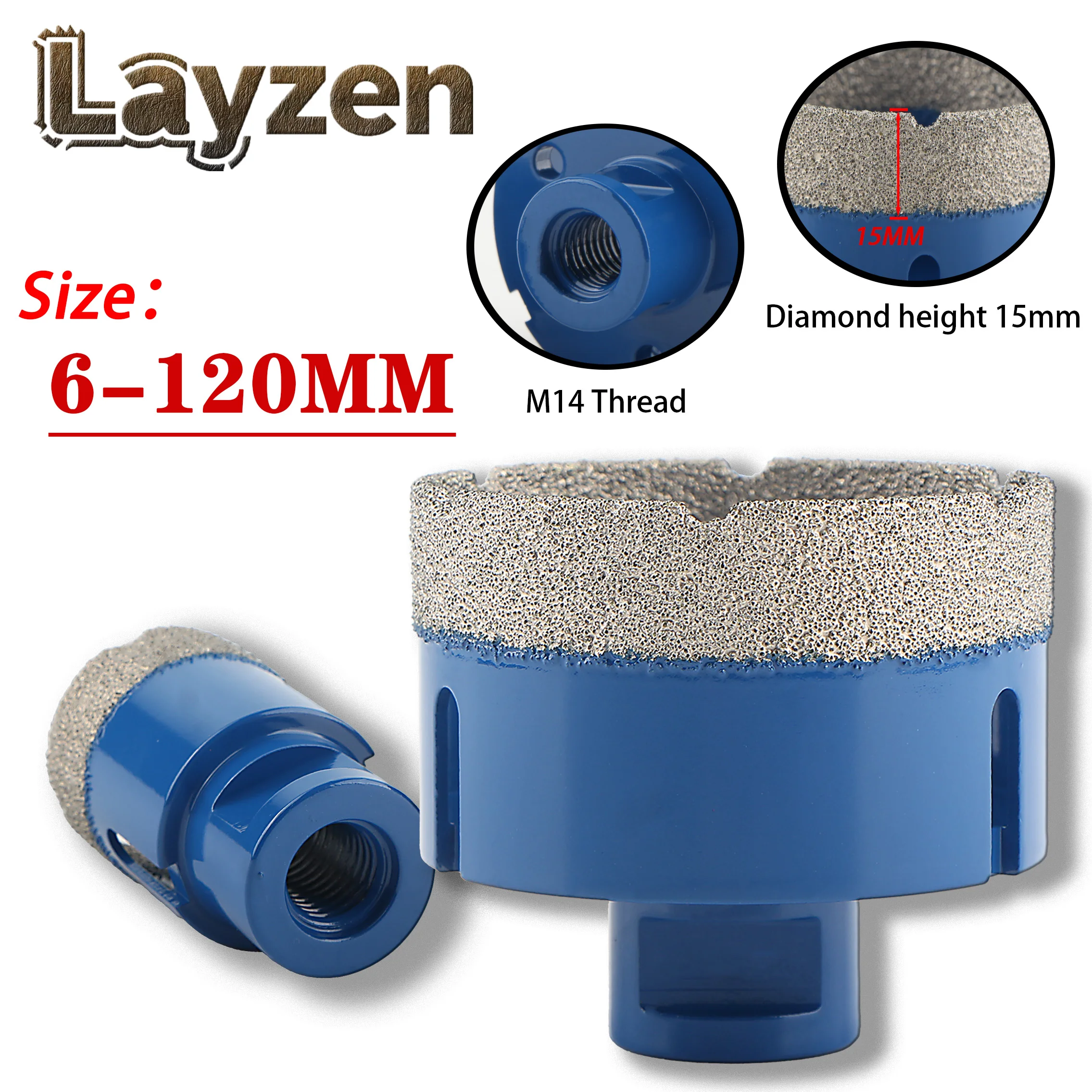 M14 Thread Vacuum Brazed Dry Diamond Drilling Core Bit 6-120mm For Ceramic Tile Granite Marble Porcelain Brick Stone Hole Opener