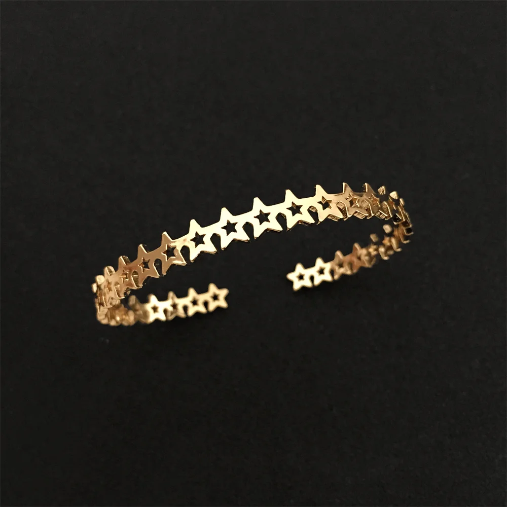 Lovely Sweet Delicate Gold Color Plating Hollow Star Open Bangle For Women Girl Casual Daily Fashion Jewelry