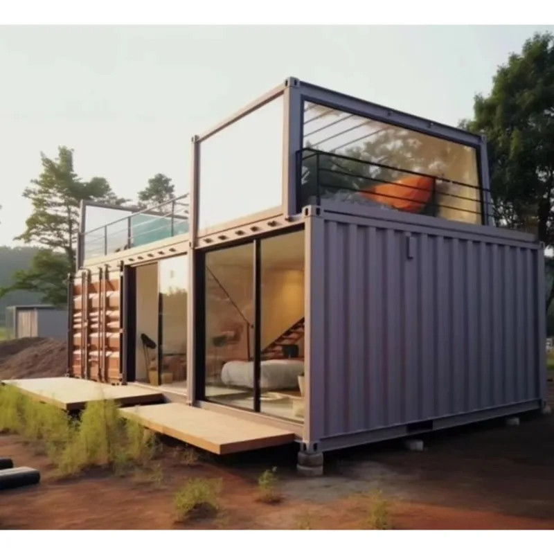 المحمولة 20ft 40ft حاوية حزمة مسطحة منزل الجاهزة هيكل الصلب بناء الزجاج منزل Glamping منزل فاخر